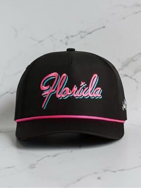 NWT Bad Birdie Florida Script Rope Golf Hat Snapback Black Pink Blue